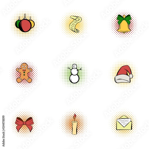 Xmas icons set, pop-art style