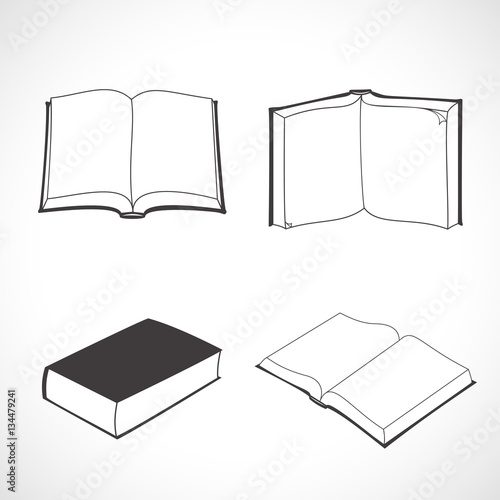 Book icon set isolated on white background. Line art style.