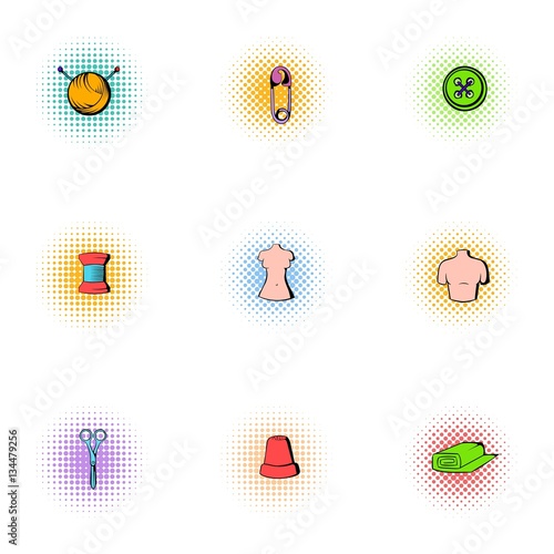 Range of tools for dressmakers icons set