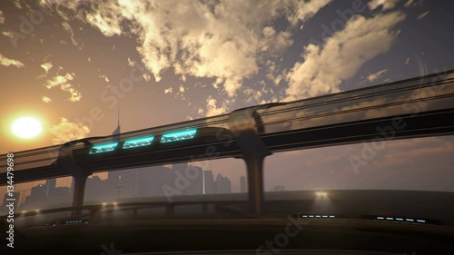 monorail futuristic train in tunnel. 3d illustration