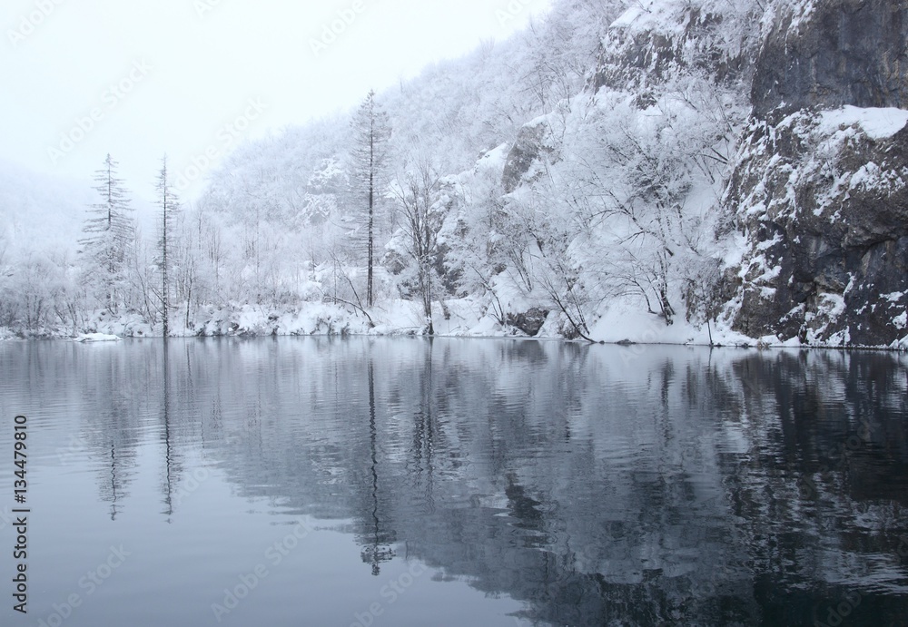 Plitvice lakes in winter, National park in Croatia