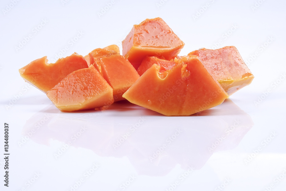 slice papaya isolated on white background. Top view slice papaya isolated on white background. Top view