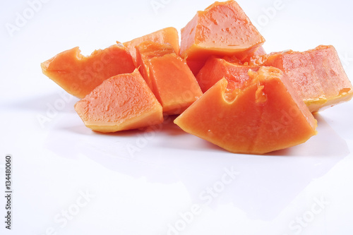 slice papaya isolated on white background. Top view
