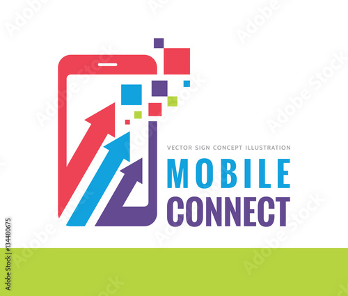 Mobile phone connect vector logo template concept illustration. Smartphone creative sign. Modern technology banner. Cellphone symbol. Tablet PC layout. Design element.