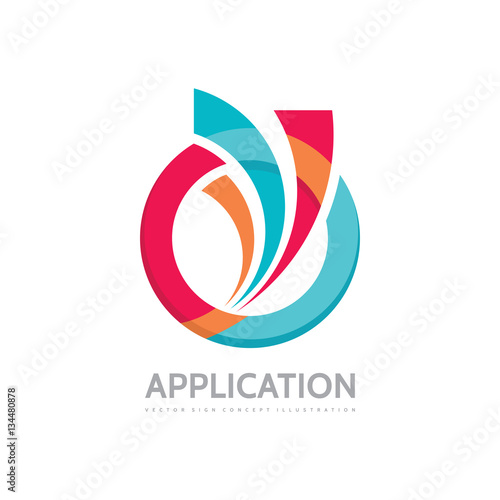 Application - vector business logo concept illustration. Colored ring with abstract shapes. Positive geometric sign in optimism style. Design element. 