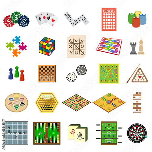 board games flat icon set