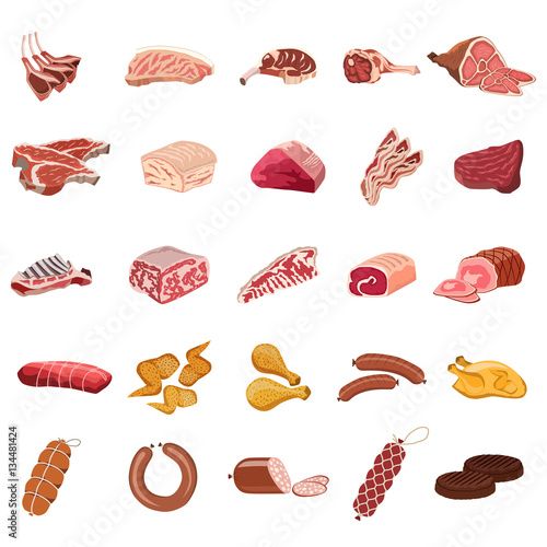 meat products flat icon set