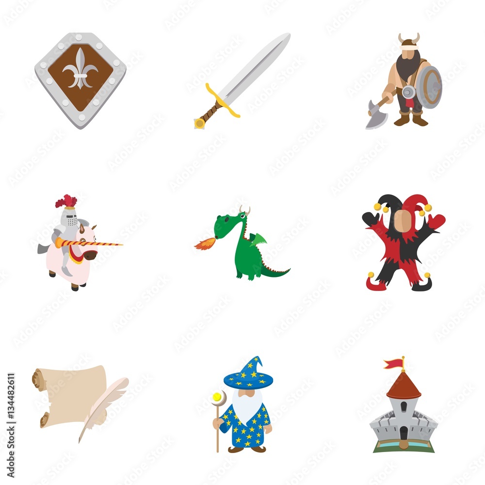 Fototapeta premium Medieval armor icons set, cartoon style