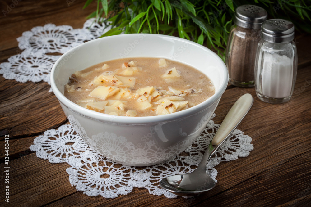 Mushroom soup with noodles. Mushroom soup with noodles.