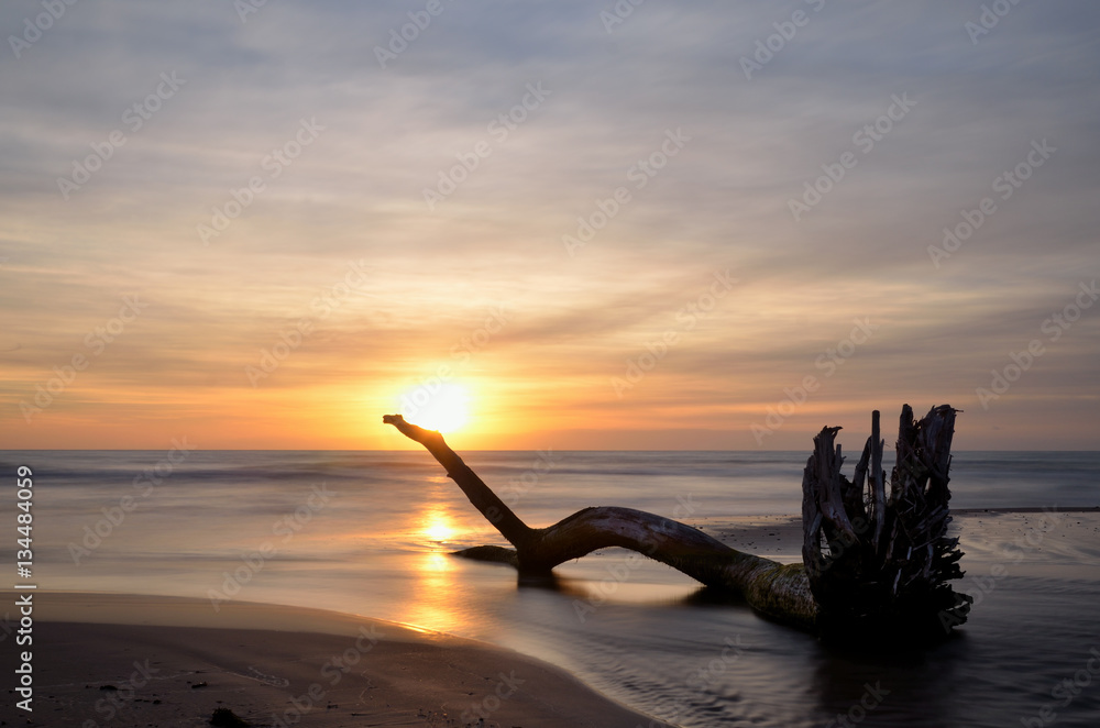 Sunset at the beach, long exposure shot