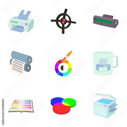 Printing services icons set, cartoon style