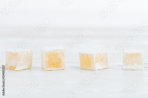 Eastern sweets Turkish delight on a white background closeup