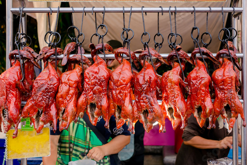 Recommended dishes in Thailand . Many of the delicious roasted duck is hang for sale .