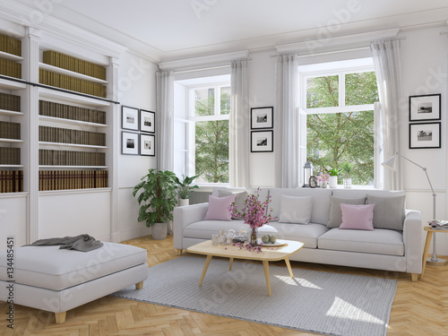 Fototapeta Naklejka Na Ścianę i Meble -  modern living room in townhouse. 3d rendering