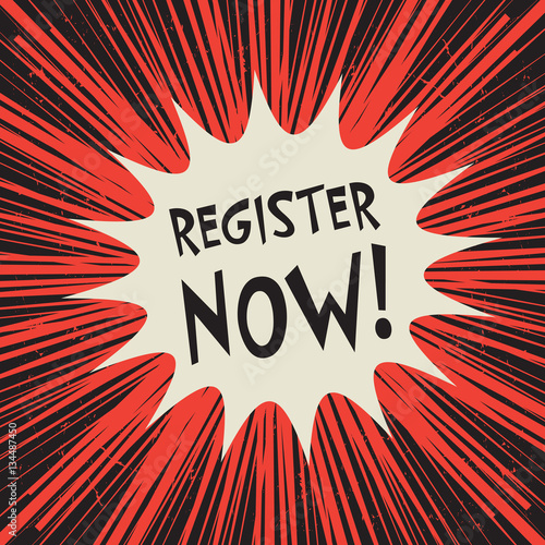 Comic explosion business concept with text Register Now