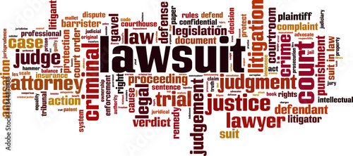 Lawsuit word cloud concept. Vector illustration