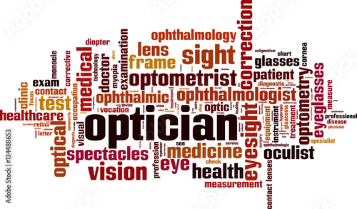 Optician word cloud concept. Vector illustration