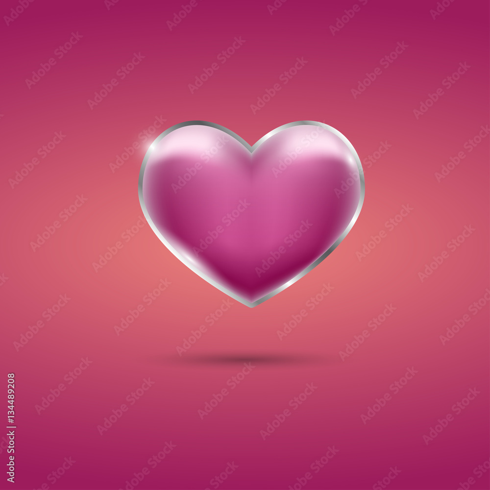Glowing pink heart with frame on pink background