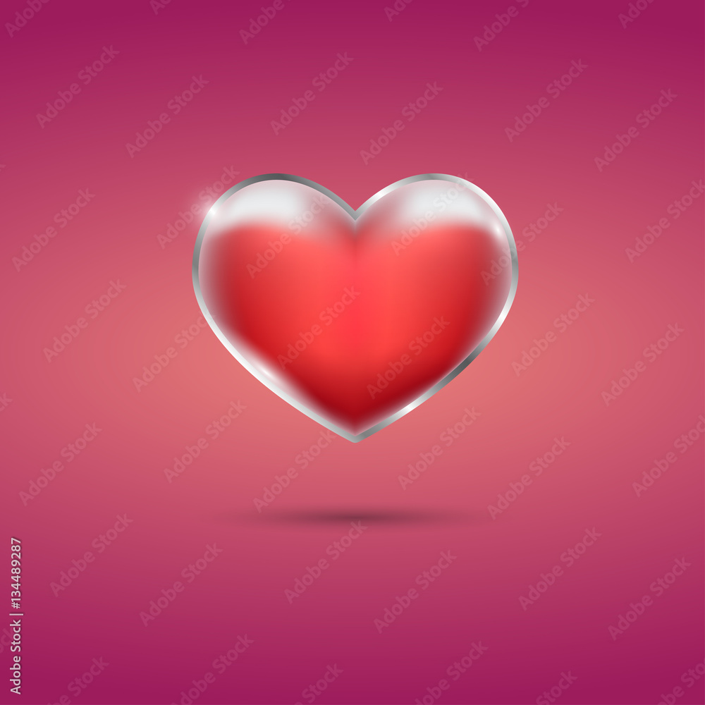 Glowing red heart with frame on pink background
