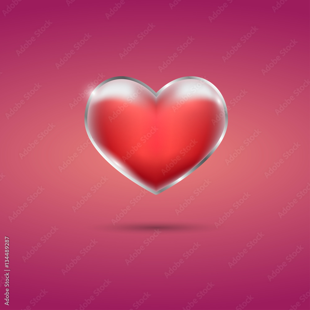 Glowing red heart with frame on pink background Glowing red heart with frame on pink background