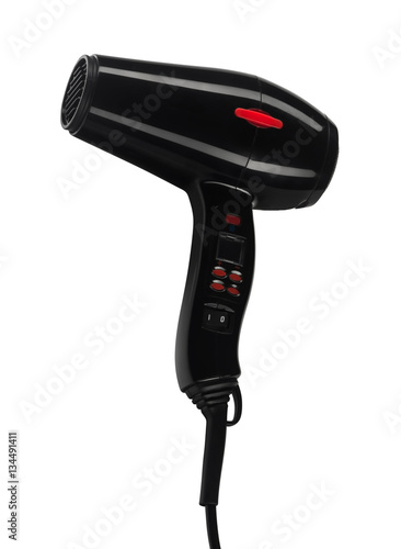 black hair dryer isolated on white background