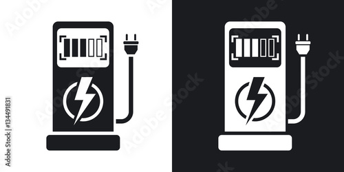 Vector electric car charging station icon. Two-tone version on black and white background