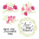 Valentines lettering  floral set