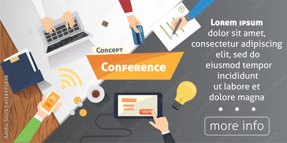 Business Conference or meeting vector concept. Startup company people working together. Flat style illustration.