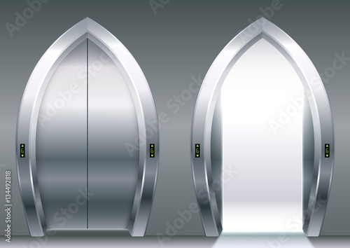 Arched doors of the elevator or gateway in the eastern style. Vector graphics