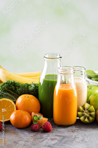 Variety of fresh vegetable and fruit juices