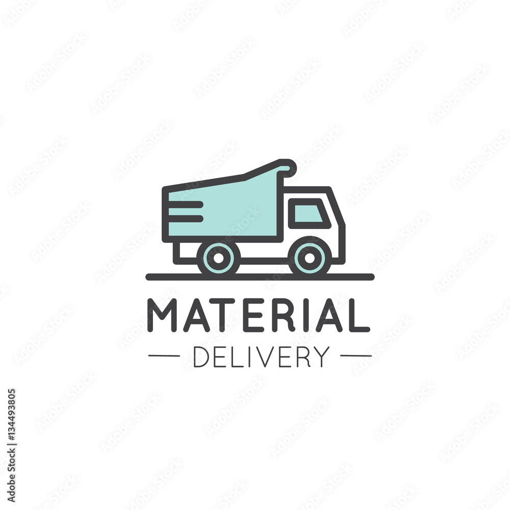 Isolated Vector Style Illustration Logo Badge of Real Estate House Building Construction Materials Delivery and Distribution