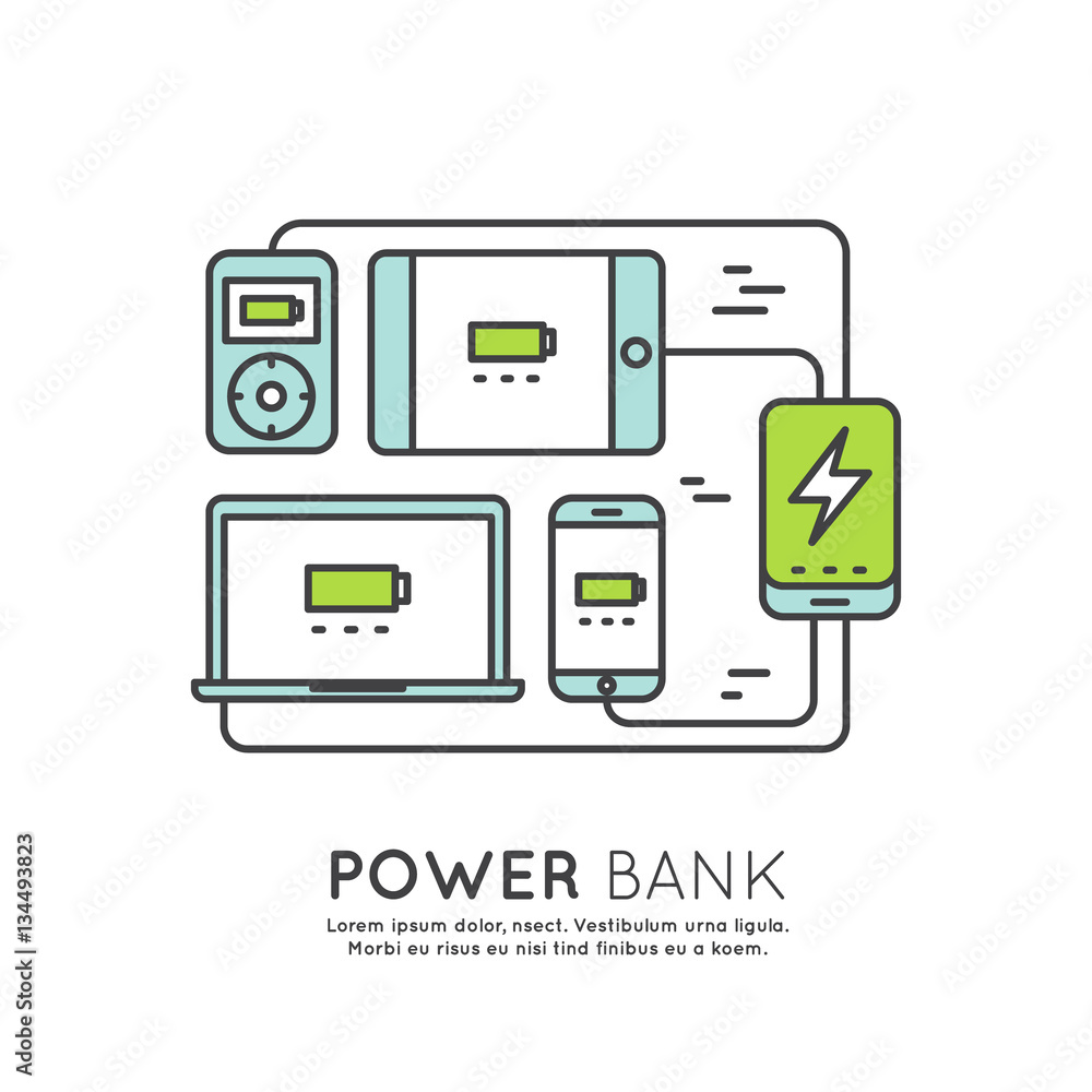 Web Template Power Bank Battery Phone, Laptop, Computer, Tablet and Player, Charger Minimalistic Vector Flat Line Outline Stroke Icon Pictogram Symbol Web Template Power Bank Battery Phone, Laptop, Computer, Tablet and Player, Charger Minimalistic Vector Flat Line Outline Stroke Icon Pictogram Symbol