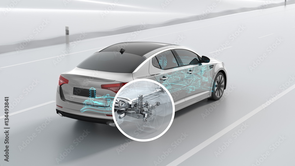 Obraz premium City car structure overview during driving. 3d illustration