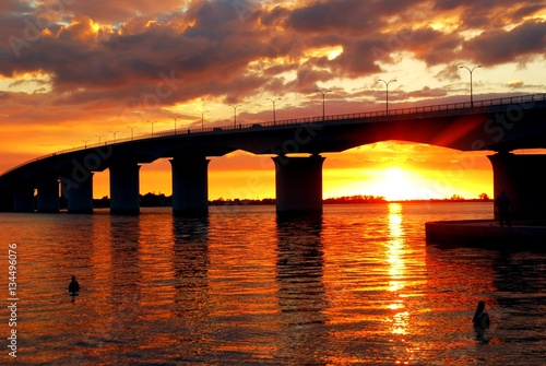 Fototapeta Naklejka Na Ścianę i Meble -  Sunset back drop for Ringling Bridge in Sarasota