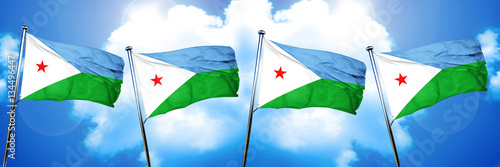 Djibouti flag, 3D rendering, on cloud background