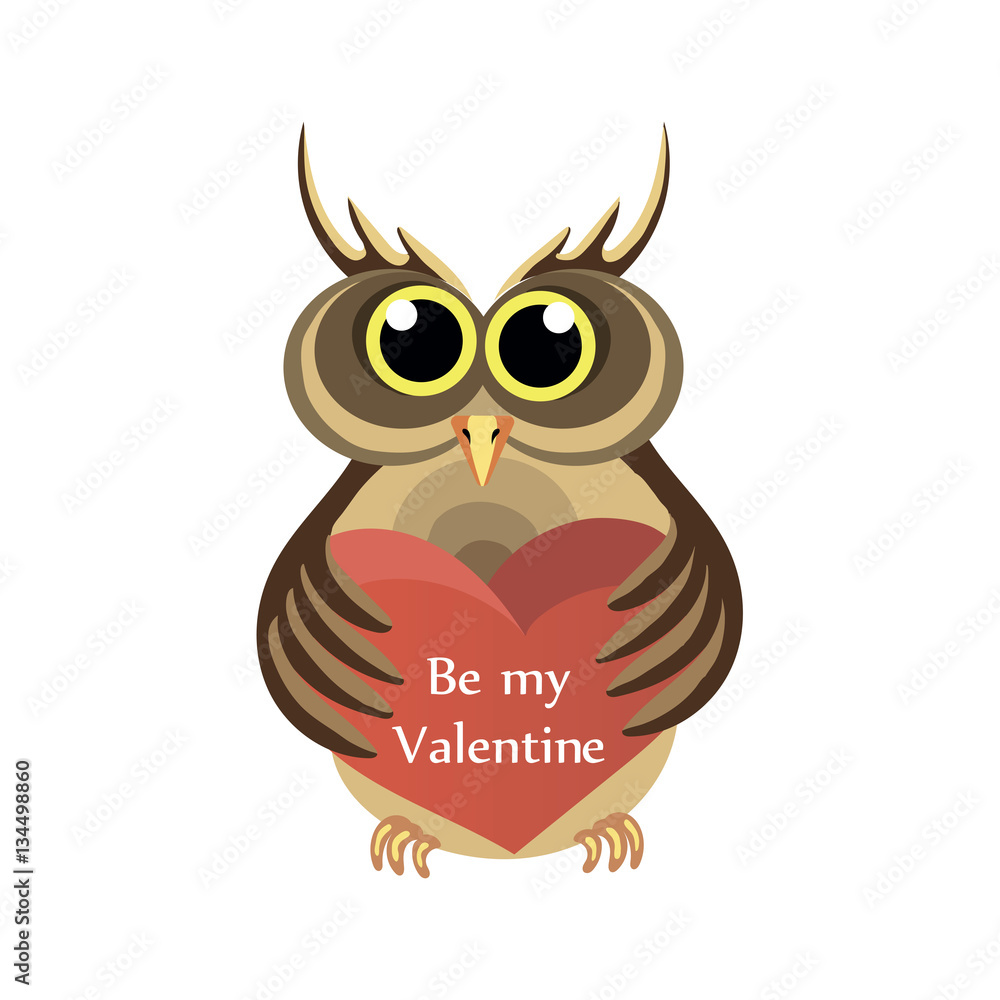 Fototapeta premium Owl with a heart. Style flat.- vector illustration