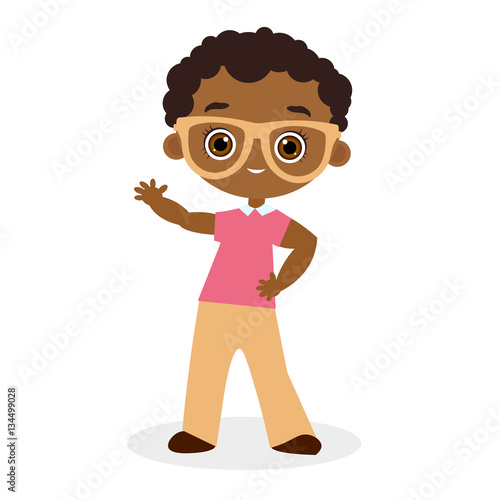 African American boy with glasses.Vector illustration eps 10 isolated on white background. Flat cartoon style