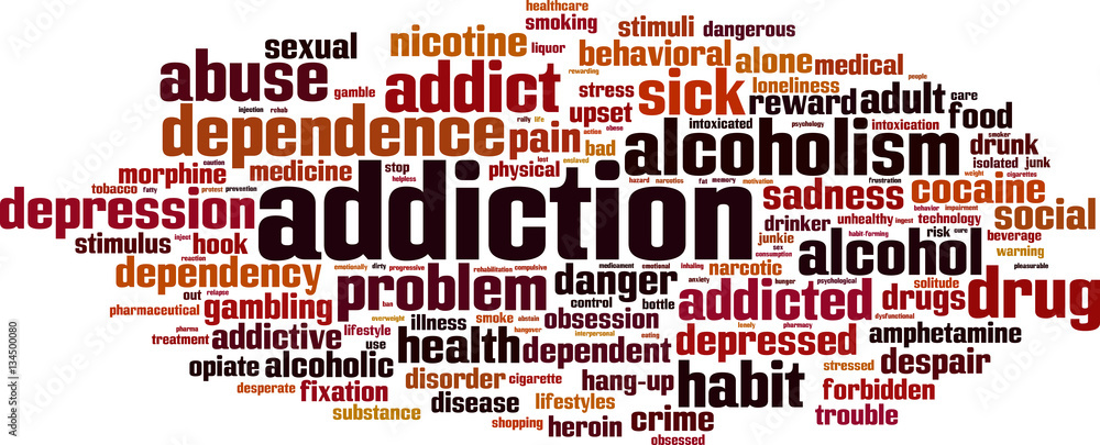 Addiction word cloud concept. Vector illustration