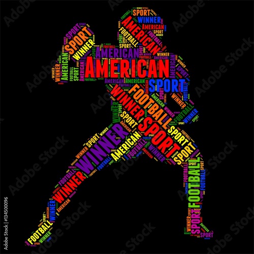 American football typography word cloud colorful Vector illustration