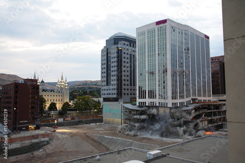 Building demolition with explosives	showing detonation flsh