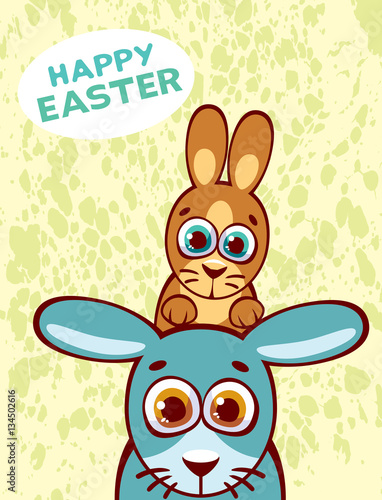 Happy easter with funny rabbit family.