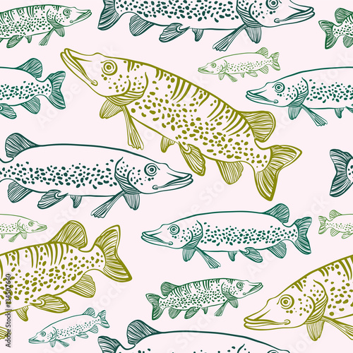 seamless pattern with pikes. Vector fish.
