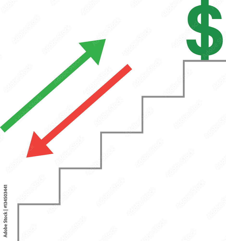 Stairs with dollar and arrows moving down and up Stairs with dollar and arrows moving down and up
