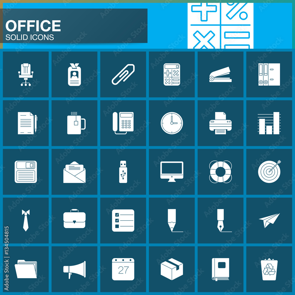 Office vector icons set, modern solid symbol collection, pictogram pack, logo illustration Office vector icons set, modern solid symbol collection, pictogram pack, logo illustration