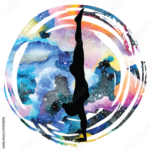 Women silhouette. Headstand yoga pose. Adho Mukha vrksasana.