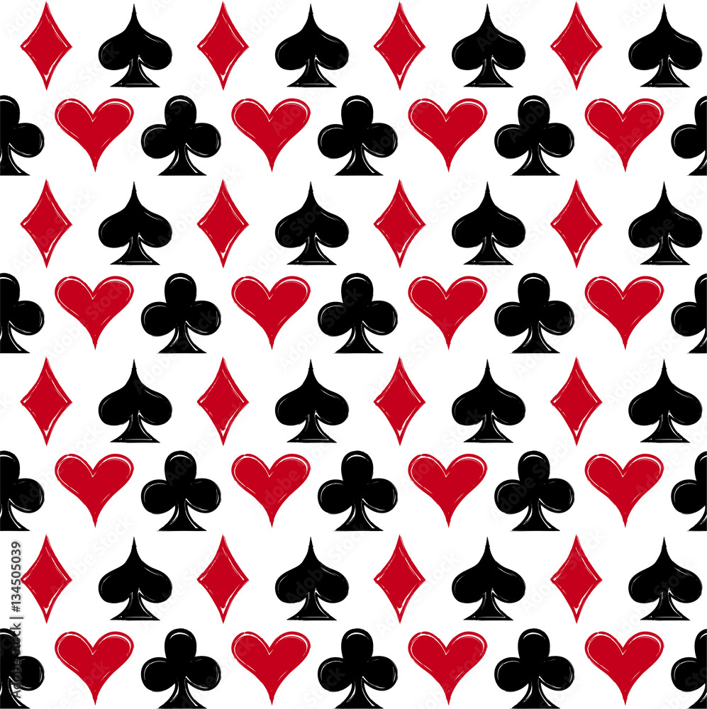 Fototapeta premium Playing card suits, seamless pattern background