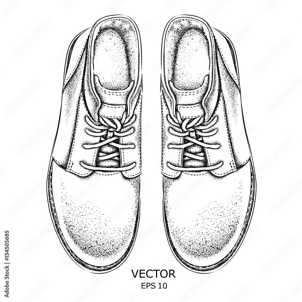 Hand drawn light brown shoe. Shoe in retro style, Walk Concept. Vector ...