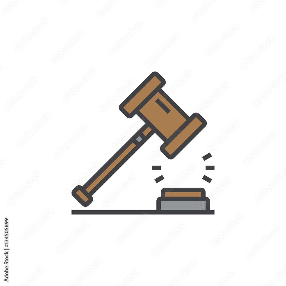 Law symbol. Gavel line icon, filled outline vector sign, linear colorful pictogram isolated on white, logo illustration Law symbol. Gavel line icon, filled outline vector sign, linear colorful pictogram isolated on white, logo illustration