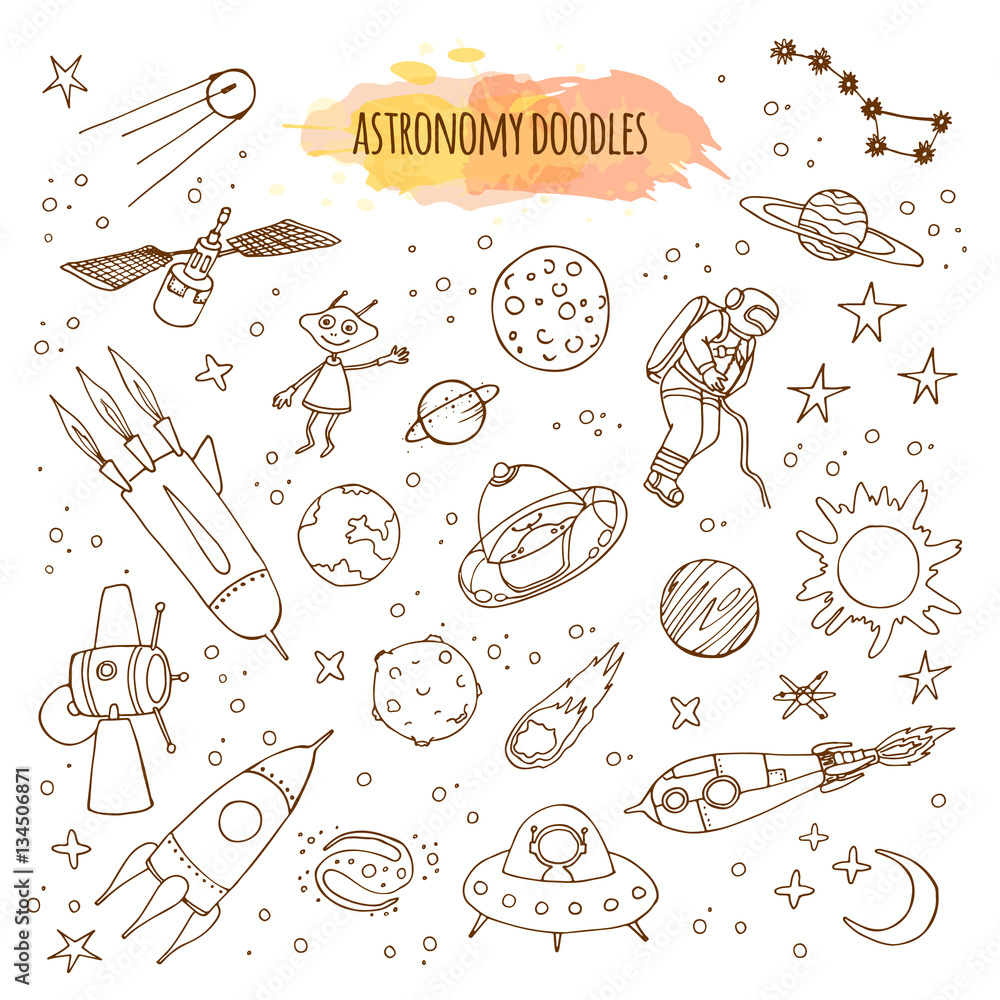 Plakat Ręcznie rysowane ilustracje astronomii. Doodle wektor astrologii.