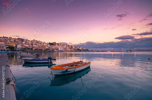 The pictursque port of Sitia, Crete at sunset. Sitia is a traditional town at the east Crete near the beach of palm trees, Vai. 